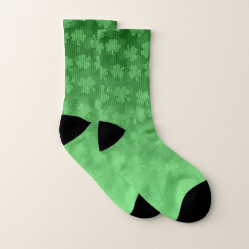 St Patricks Day green shamrocks ombre pattern Socks
