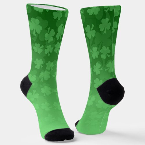 St Patricks Day green shamrocks ombre pattern Socks