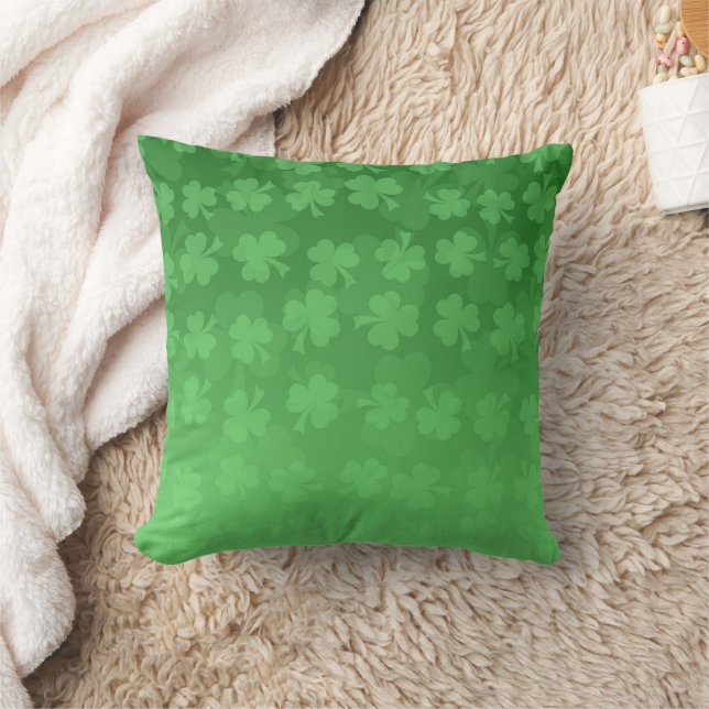 St. Patrick's Day green shamrocks ombre pattern Throw Pillow (Blanket)