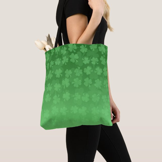 St. Patrick's Day green shamrocks ombre pattern Tote Bag (Close Up)