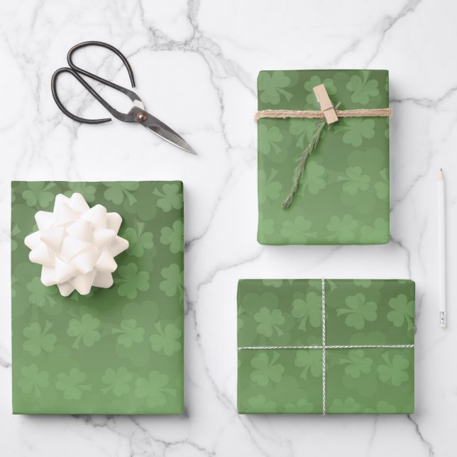 St. Patrick's Day green shamrocks ombre pattern Wrapping Paper Sheets (Front)