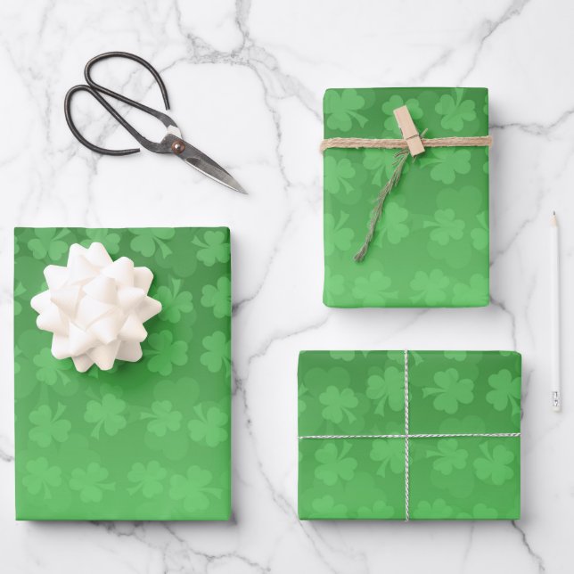 St. Patrick's Day green shamrocks ombre pattern Wrapping Paper Sheets (Front)