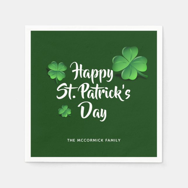 St Patricks Day Green Shamrocks Party Personalized Napkins (Front)