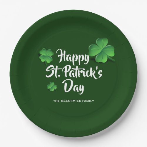 St Patricks Day Green Shamrocks Party Personalized Paper Plates