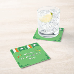 St. Patrick's Day Green Square Paper Coaster