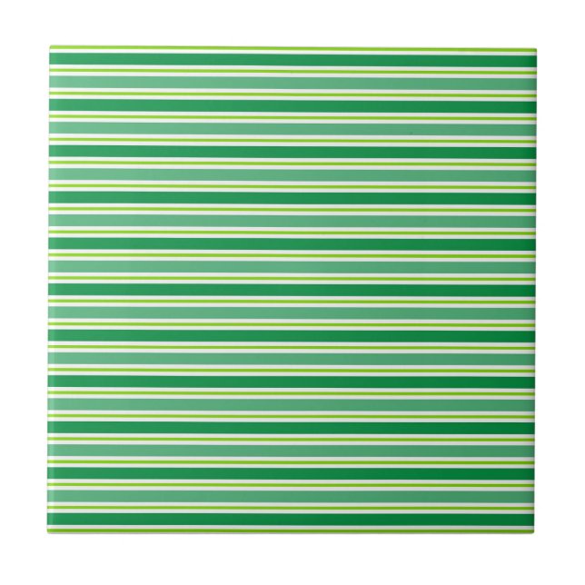 St. Patrick's Day Green Stripes Pattern Ceramic Tile (Front)
