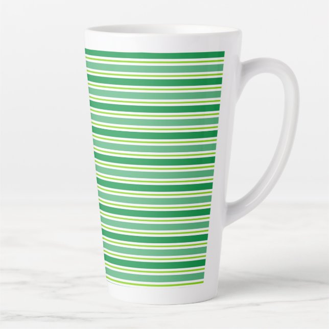 St. Patrick's Day Green Stripes Pattern Latte Mug (Right)