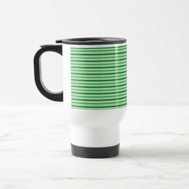 St. Patrick's Day Green Stripes Pattern Travel Mug (Left)