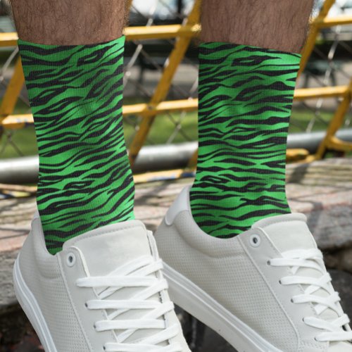 St Patricks Day Green Tiger Stripes  Socks