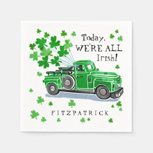 St. Patrick's Day Green Vintage Truck Add Name Napkins