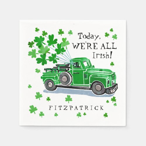 St Patricks Day Green Vintage Truck Add Name Napkins