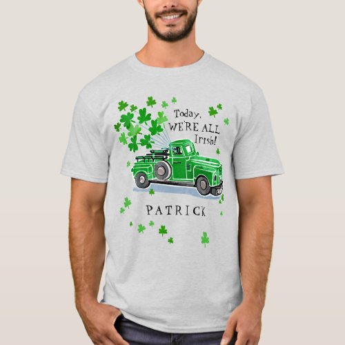 St Patricks Day Green Vintage Truck Add Name T_Shirt