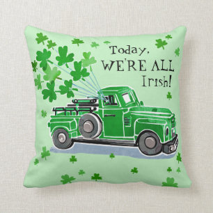 St. Patrick's Day Green Vintage Truck Monogram Throw Pillow