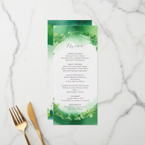St Patricks Day green watercolor wedding menu