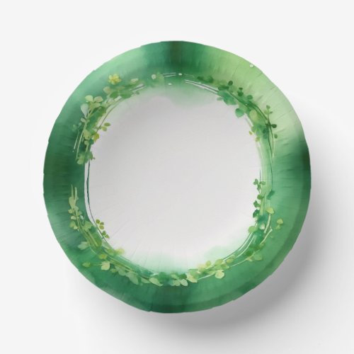 St Patricks Day green watercolor wreath Paper Bowls