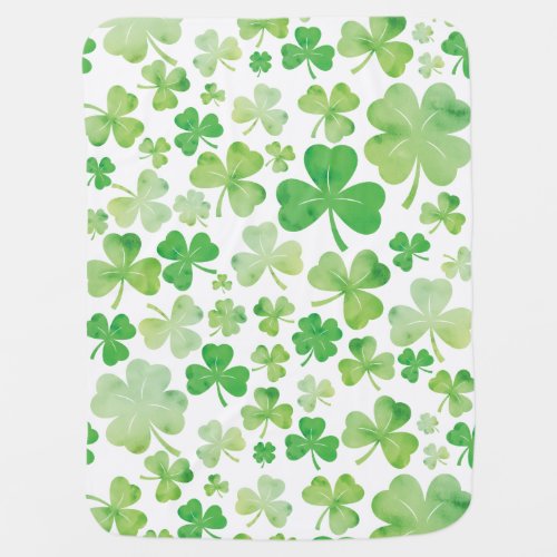 St Patricks Day Green Watercolour Shamrock Pattern Baby Blanket
