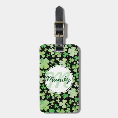 St Patricks Day Green Watercolour Shamrock Pattern Luggage Tag