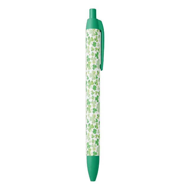 St Patricks Day Green Watercolour Shamrock Pattern Pen (Bottom (Vertical))