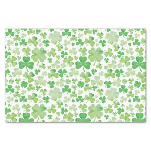 St Patricks Day Green Watercolour Shamrock Pattern Tissue Paper