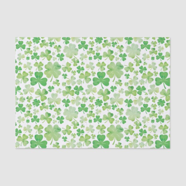 St Patricks Day Green Watercolour Shamrock Pattern Tissue Paper (Front)