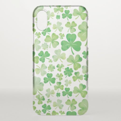 St Patricks Day Green Watercolour Shamrock Pattern iPhone X Case