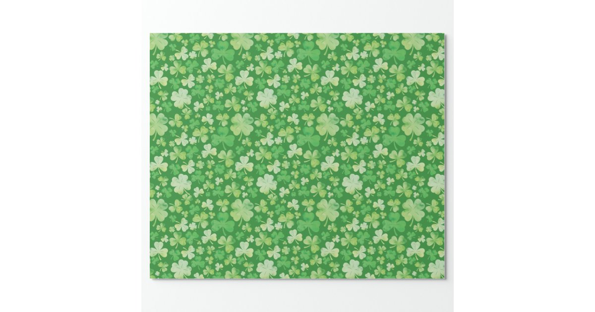 St Patricks Day Green Watercolour Shamrock Pattern Wrapping Paper | Zazzle