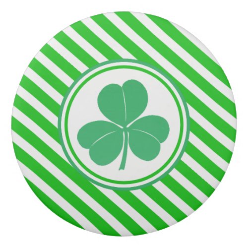 St Patricks Day GreenWhite Stripes  Shamrock  Eraser