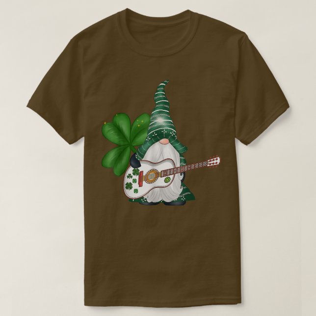 St Patricks Day Guitar Music Funny Gnomes  T-Shirt (Design Front)