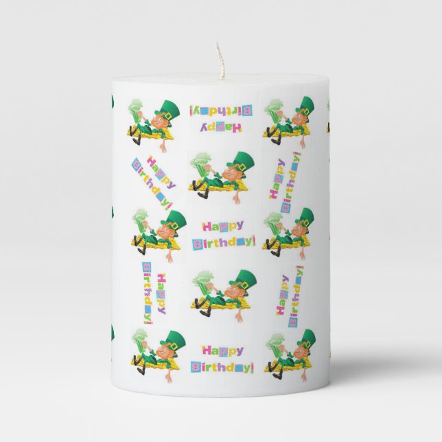 St. Patrick's Day Happy Birthday Day Pilar Candle (Front)