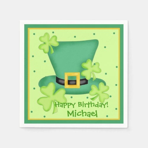 St Patricks Day Happy Birthday Name Personalized Paper Napkins