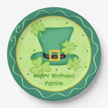 St. Patrick's Day Happy Birthday Name Personalized Paper Plates by phyllisdobbs at Zazzle