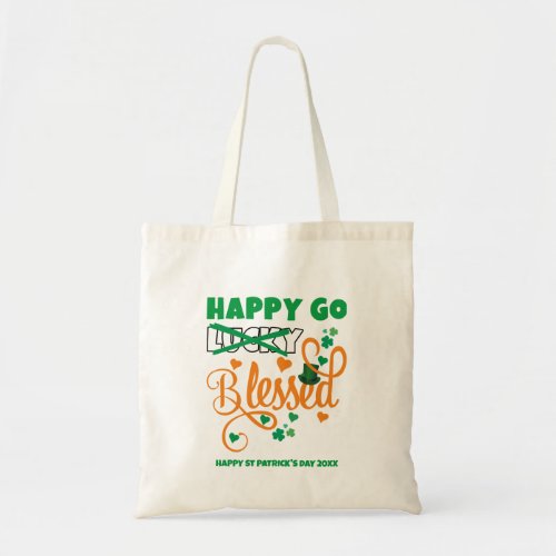 St Patricks Day HAPPY GO Lucky BLESSED Christian Tote Bag