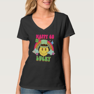 St Patricks Day Happy Go Lucky Rainbow Happy Face  T-Shirt