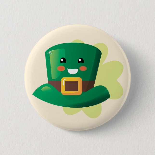 St. Patrick's Day Happy Hat Pinback Button (Front)
