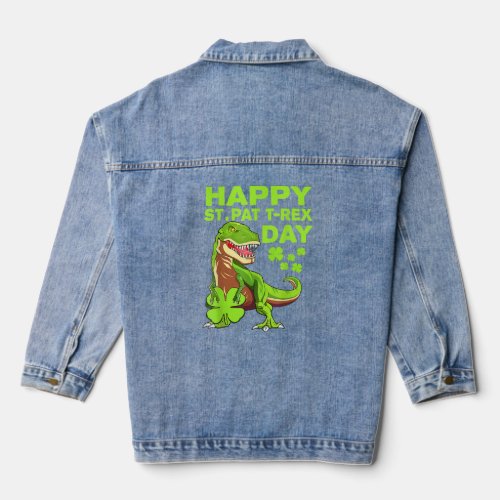 St Patricks Day Happy St Pat TRex Dinosaur Irish  Denim Jacket