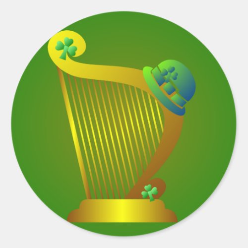 St Patricks Day Harp Shamrock Sticker