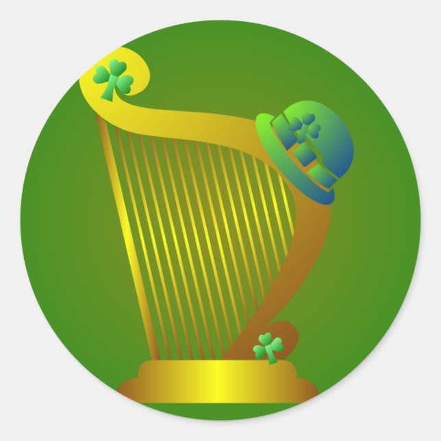 St. Patrick's Day Harp Shamrock Sticker (Front)