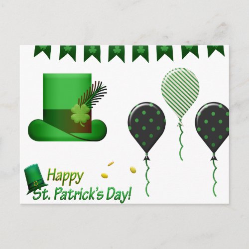 St Patricks Day Hat and Balloons Postcard