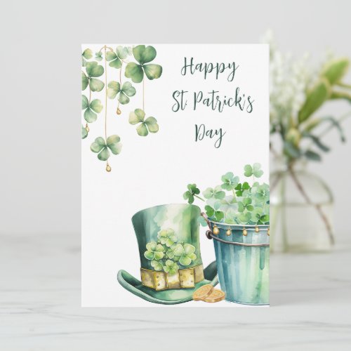 St Patricks Day Hat and Clover  Holiday Card