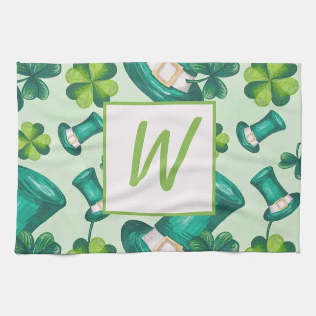 St. Patrick's Day Hat and Clovers Kitchen Towel (Horizontal)