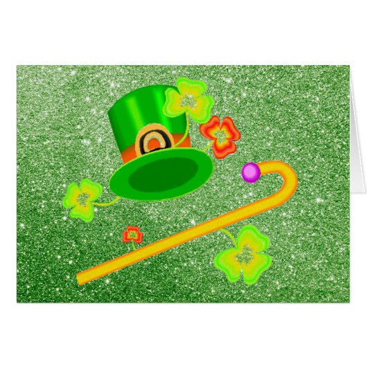 St. Patrick's Day Hat & Cane Apple Green Cards (Front Horizontal)