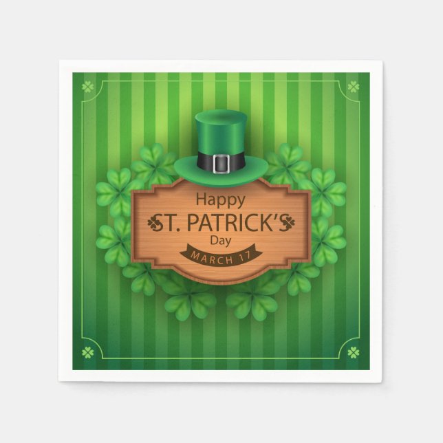 St. Patrick's Day - Hat & Clovers Paper Napkins (Front)