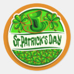 St Patrick's Day Hat Shamrocks Green Orange Classic Round Sticker
