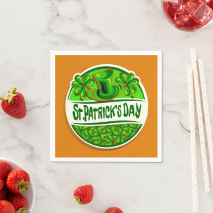 St Patrick's Day Hat Shamrocks Green Orange Small Napkins