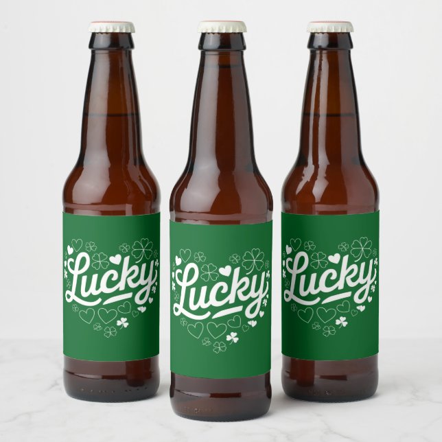 St Patrick's Day Heart Lucky Clover Shamrock  Beer Bottle Label (Bottles)