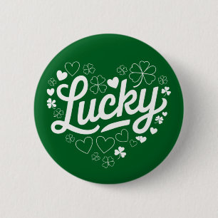 St Patrick's Day Heart Lucky Clover Shamrock Button