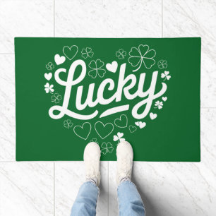 St Patrick's Day Heart Lucky Clover Shamrock Doormat