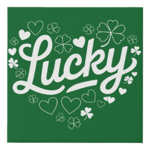 St Patrick's Day Heart Lucky Clover Shamrock  Faux Canvas Print