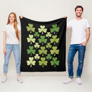 St Patrick's Day Heart Lucky Clover Shamrock  Fleece Blanket