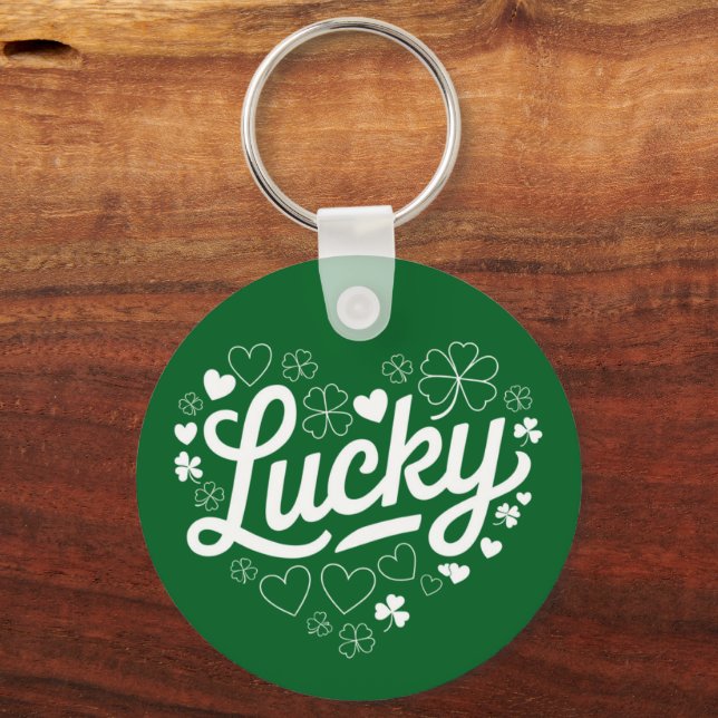 St Patrick's Day Heart Lucky Clover Shamrock  Keychain (Front)